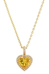 Savvy Cie Jewels Cz Halo Framed Heart Pendant Necklace In Gold