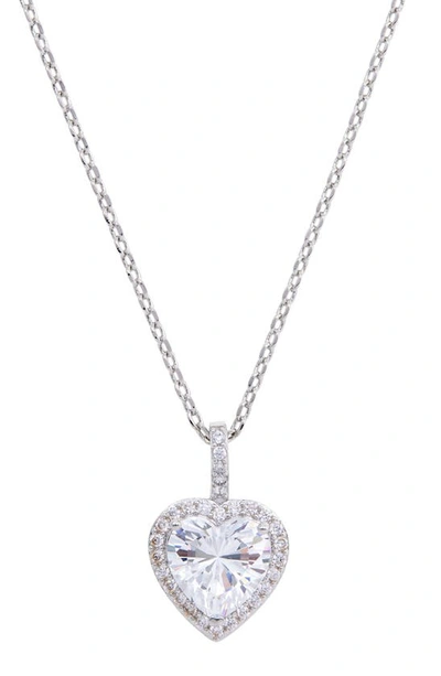 Savvy Cie Jewels Cz Halo Framed Heart Pendant Necklace In White