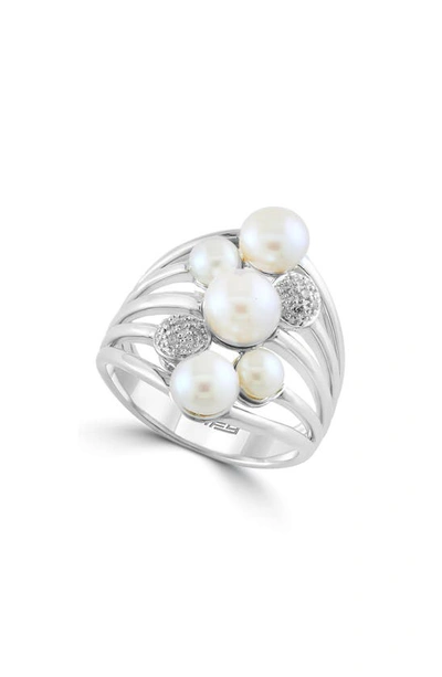 Effy Sterling Silver 4–6.5mm Freshwater Pearl & Diamond Multiband Ring