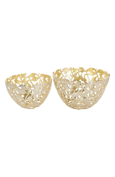 Willow Row Set Of 2 Leaf Decorative Bowls In Gold