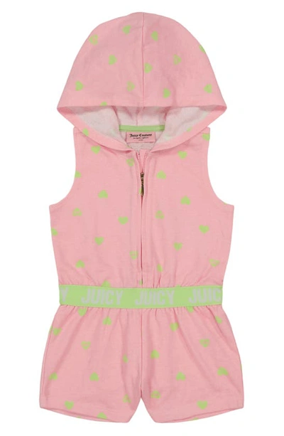Juicy Couture Kids' Loop Terry Hooded Romper In Pink Multi