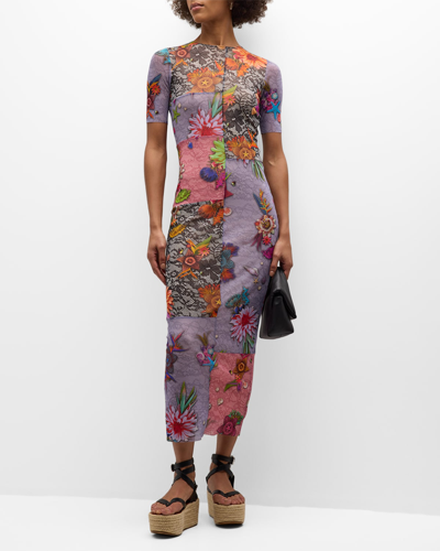 Fuzzi Patchwork-print Bodycon Maxi Dress In Multicolor