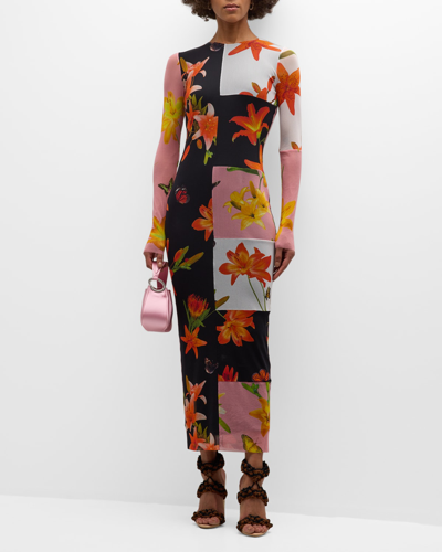 Fuzzi Floral Patchwork-print Tulle Maxi Dress In Neutral | ModeSens