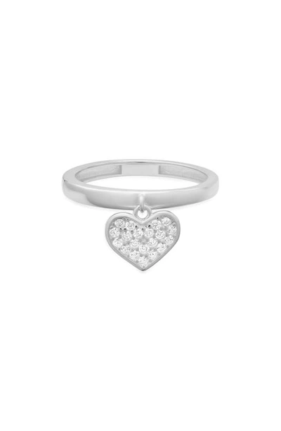 Queen Jewels Dangling Heart Cz Ring In Silver