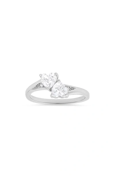 Queen Jewels Double Heart Cz Ring In Silver
