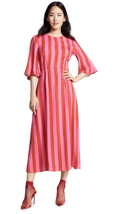 Stine Goya Kirsten Stripe Midi Dress In Stripes Raspberry