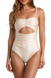 L Agence Lily Cutout Ruched One-piece Swimsuit In Champagne