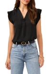 Vince Camuto Ruffle Sleeve Satin Top In Rich Black