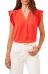 Vince Camuto Ruffle Sleeve Satin Top In Tulip Red