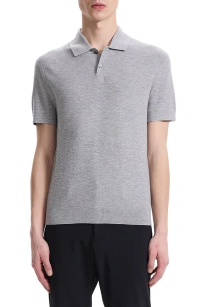 Theory Goris Lightweight Knit Polo Shirt In Light Gray Heather