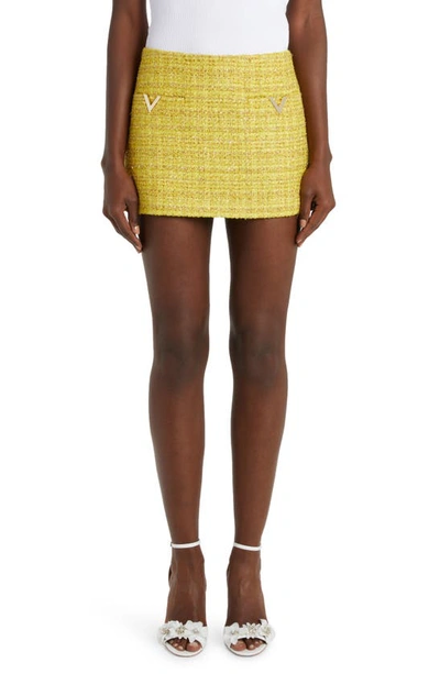 Valentino Logo Detail Metallic Tweed Skirt In Giallo Lurex