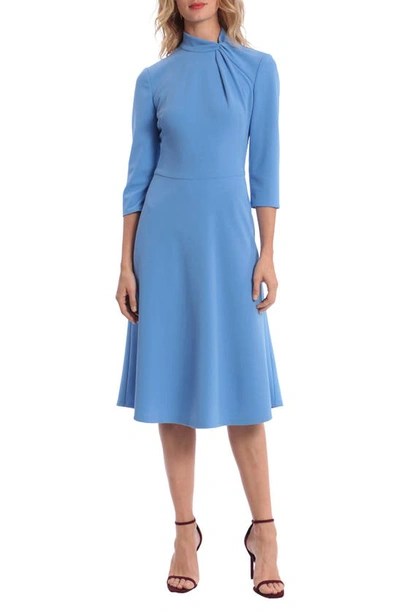 Donna Morgan For Maggy Twist Collar Fit & Flare Dress In Blue Bonnet