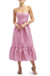 Dessy Collection Corset Ruffle Hem Strapless Satin Midi Dress In Powder Pink