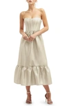 Dessy Collection Corset Ruffle Hem Strapless Satin Midi Dress In White