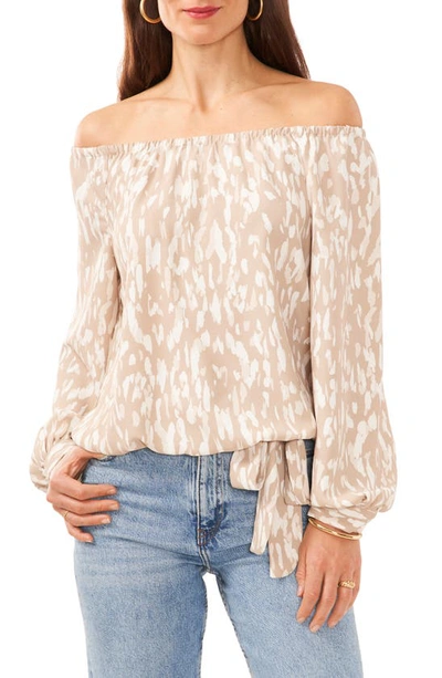 Vince Camuto Print Off The Shoulder Top In Soft Cream