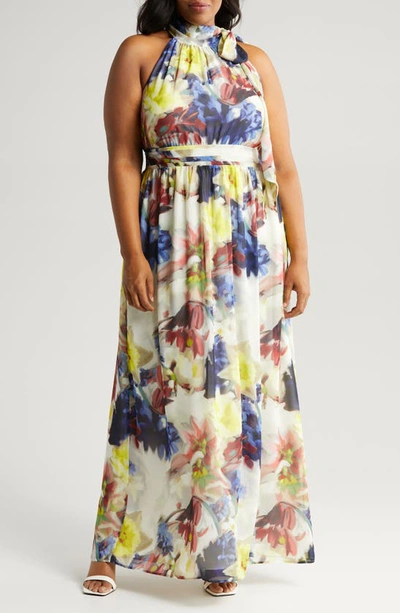 Anne Klein Floral Bow Maxi Dress In White