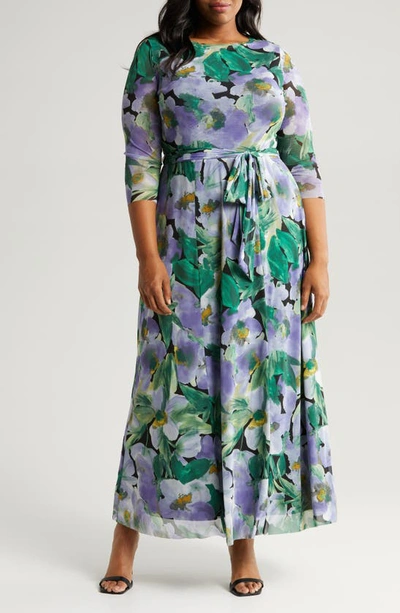 Anne Klein Floral Three Quarter Sleeve Dress In Violet Dawn Multi