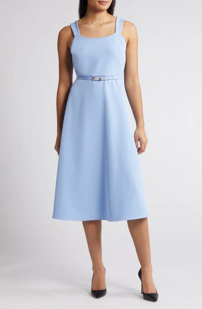 Anne Klein Belted A-line Midi Dress In Blue