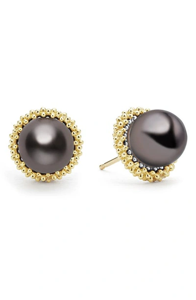 Lagos Luna Freshwater Pearl Lux Stud Earrings In Gold/luna Black