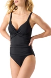 Tommy Bahama Pearl Underwire Twist Front One-piece Swimsuit In Black