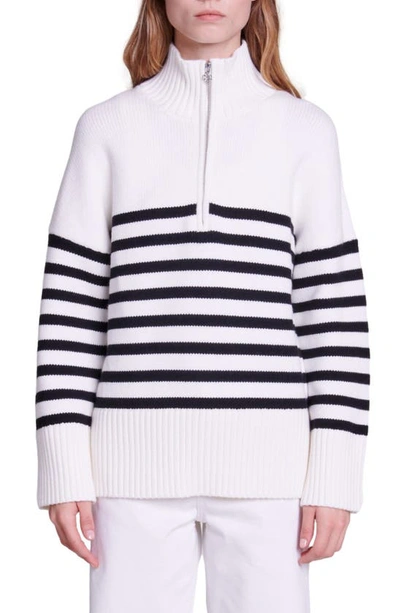 Maje Marina Stripe Half Zip Sweater In Ecru