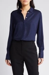 Kobi Halperin Renana Perforated Stretch Silk Shirt In Midnight Blue