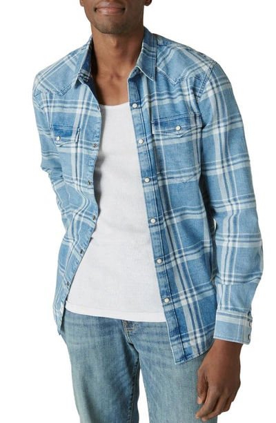 Lucky Brand Plaid Western Cotton Snap-up Shirt In Indigo Plaid