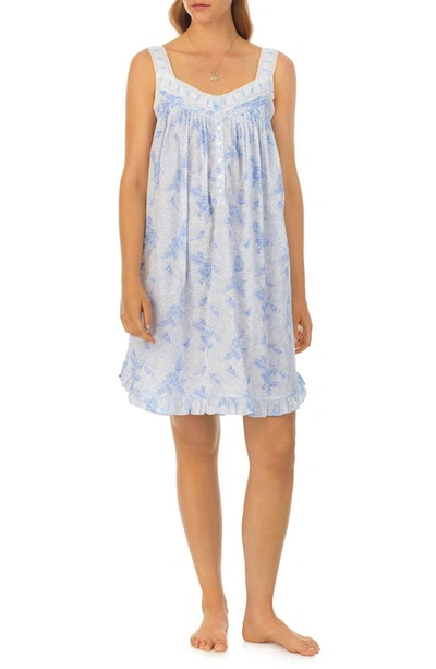 Eileen West Sleeveless Cotton Lawn Short Nightgown In Blue Print