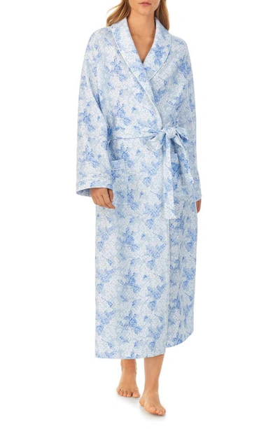 Eileen West Shawl Collar Quilted Cotton Ballet Dressing Gown In Blue Port