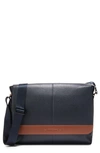 Cole Haan Triboro Leather Messenger Bag In Navy/ New British Tan