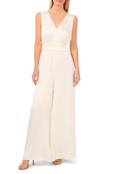 Cece Smocked Waist Sleeveless Wide Leg Jumpsuit In New Ivory