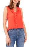 Vince Camuto Ruffle Neck Sleeveless Georgette Blouse In Tulip Red
