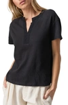 Sanctuary Breezy Linen Blend Peasant Top In Black