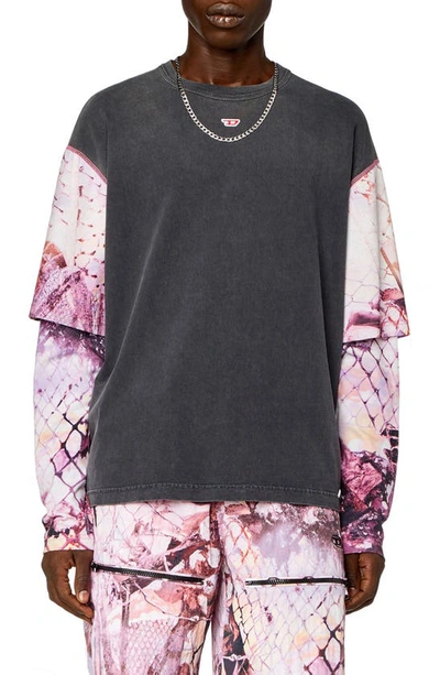 Diesel Layered Sleeve T-shirt In Multicolor