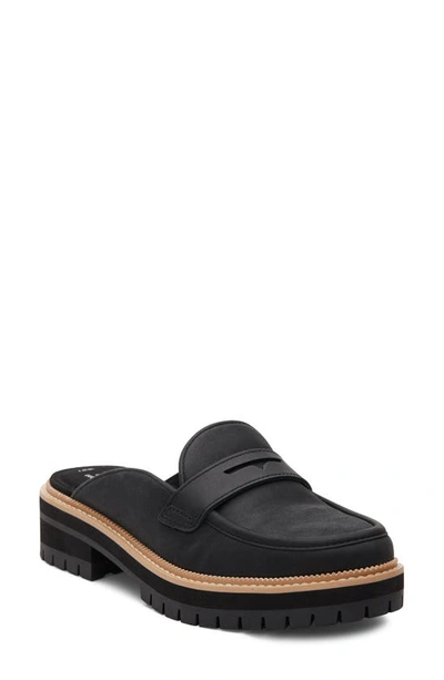 Toms Cara Platform Penny Loafer Mule In Black,black Leather