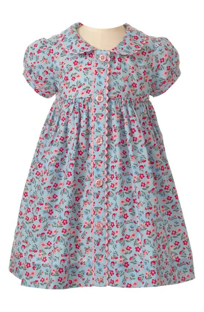 Rachel Riley Babies' Floral Puff Sleeve Cotton Dress In Blue