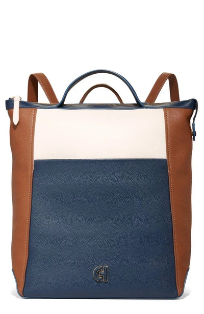 Cole Haan Grand Ambition Leather Convertible Backpack In British Tan,blue Wing Teal,ivory