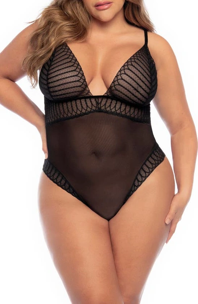 Mapalé Sheer Lace & Mesh Teddy In Black