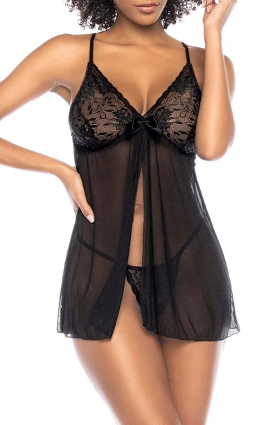 Mapalé Mapale Lace & Mesh Babydoll & G-string In Black