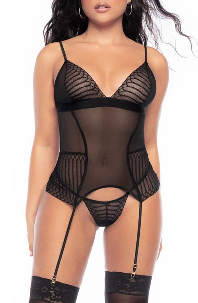 Mapalé Mapale Lace & Mesh Basque & G-string In Black