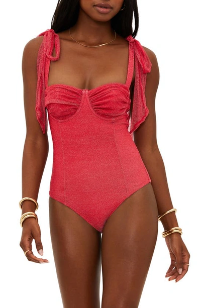 Beach Riot Dede Rib Underwire One-piece Swimsuit In Red Hot Shine