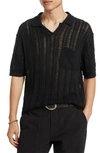 John Varvatos Odin Short Sleeve Textured Linen Sweater In Black