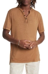 John Varvatos Duke Short Sleeve Slub Henley In Pale Ochre