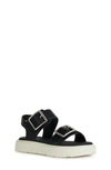 Geox Girl's Kodette Leather Dual Buckle Sandals, Toddler/kids In Black