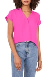 Vince Camuto Split Neck Georgette Blouse In Hot Pink