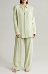 Desmond & Dempsey Long Sleeve Linen Pajamas In Pistachio
