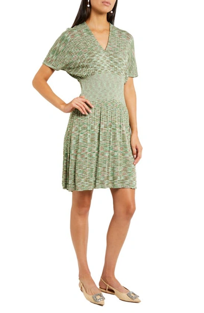 Misook Pleated Fit & Flare Sweater Dress In Clover/green/charmeuse