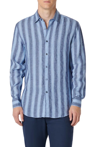 Bugatchi Julian Linen Button-up Shirt In Classic Blue