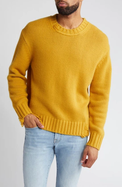 Frame Destroyed Cashmere Crewneck Sweater In Yellow