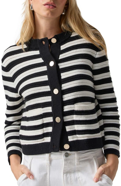 Sanctuary Stripe Cotton Blend Cardigan In Chalk And Black Stripe